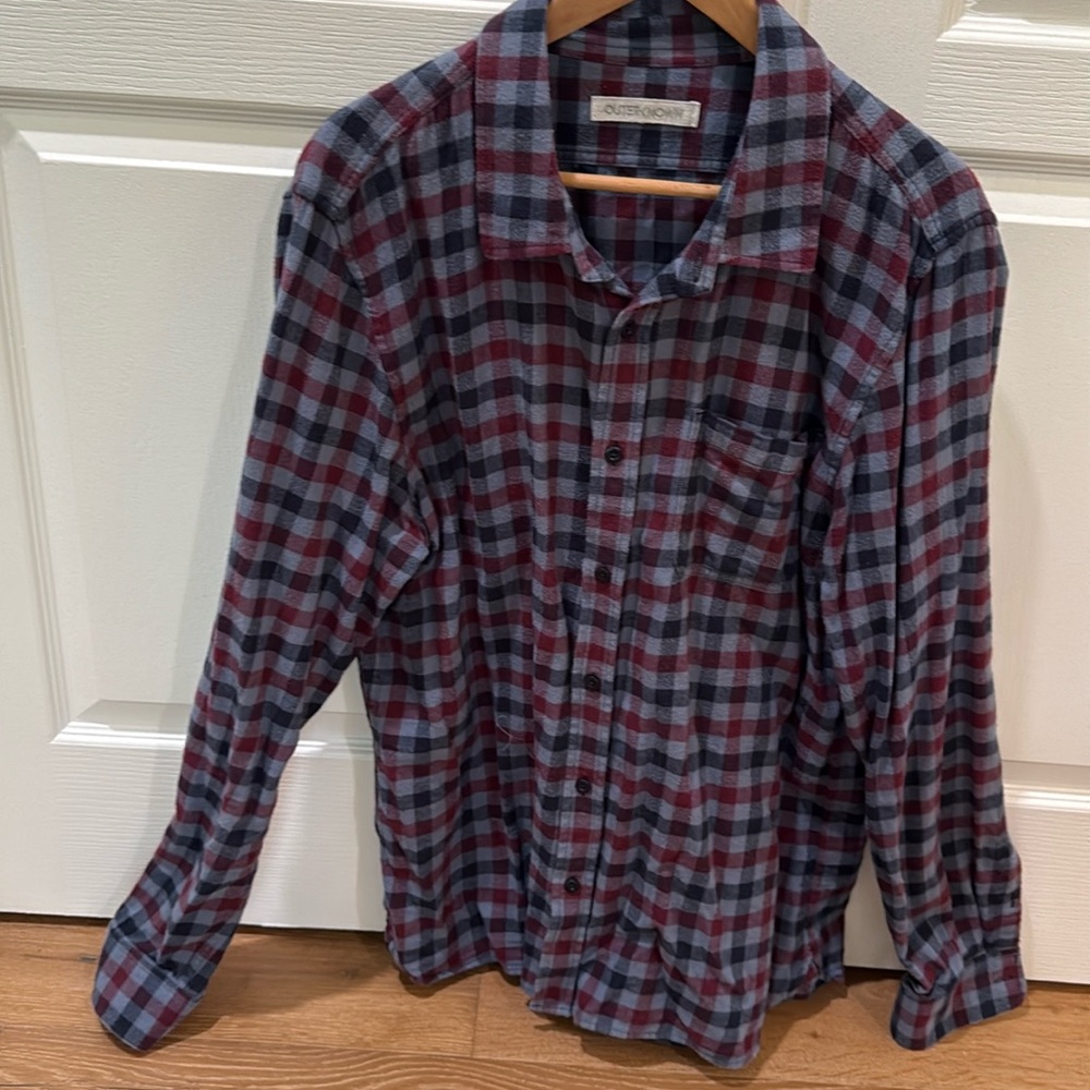 EUC Men’s XL Outerknown Transitional Flannel in French Blue Ashbury Plaid